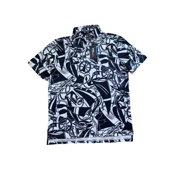RLX Ralph Lauren Other - RLX Ralph Lauren Polo Shirt Mens Medium White Navy All Over Print Performance